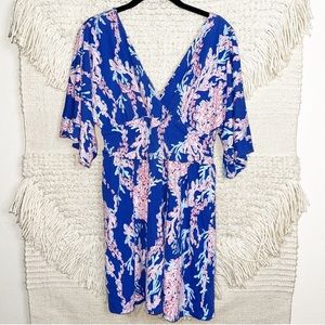LILLY PULITZER borealis blue Swim On Over faux wrap Parigi skort romper M